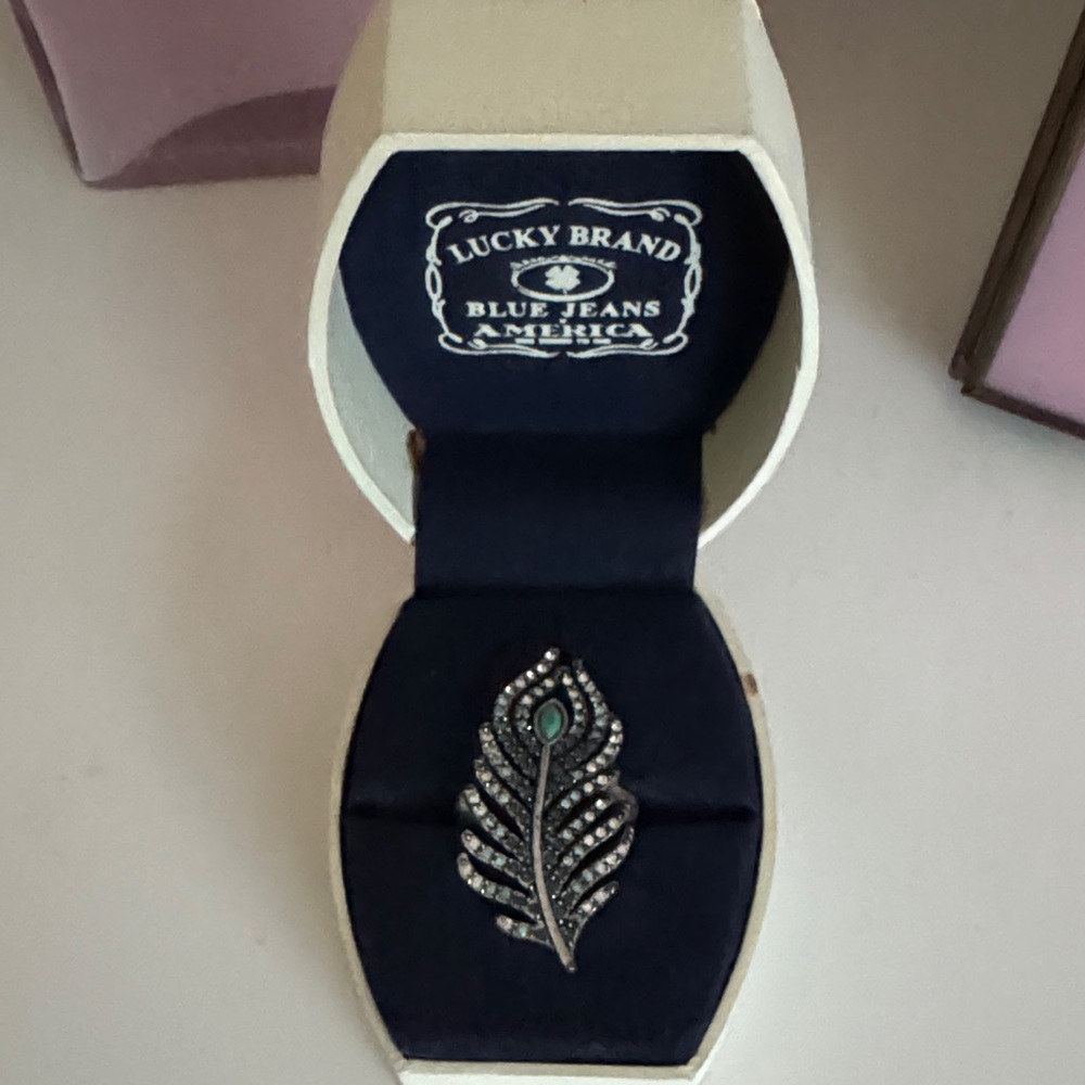 Lucky Brand Silver and Teal Peacock Feather Ring